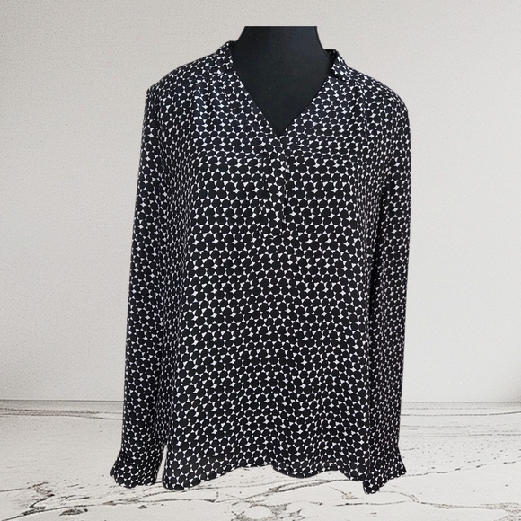 Nine West Black and White Geometric Blouse Size L - Picture 1 of 6